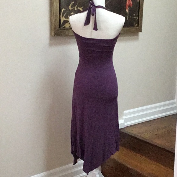 Purple Ruched Halter Dress - Picture 3 of 9